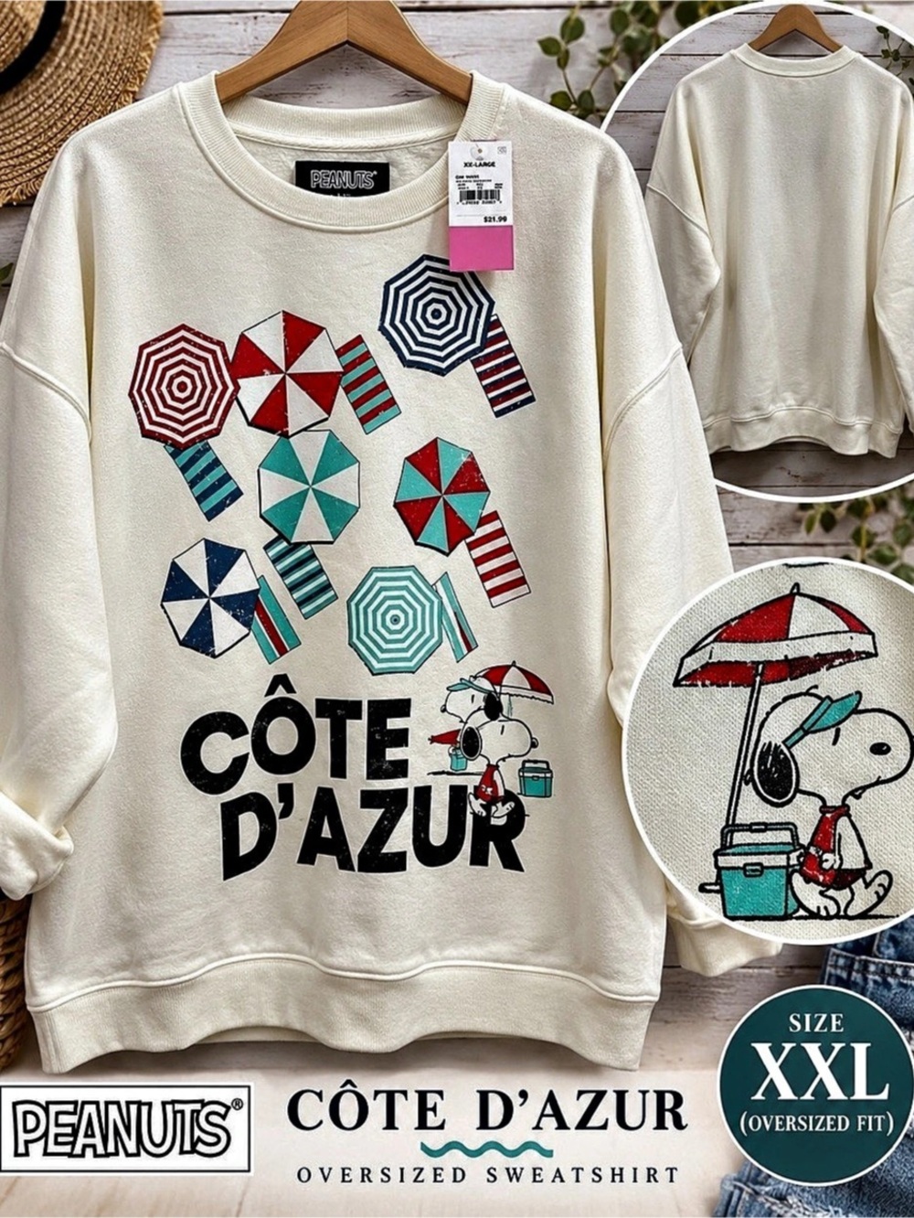 Peanuts Côte d’Azur Oversized Sweatshirt Graphic Oversized Sweatshirt in Cream